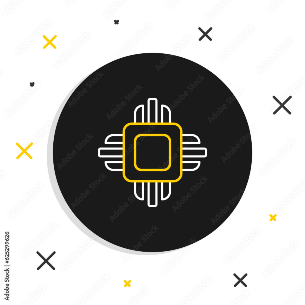 Poster line computer processor with microcircuits cpu icon isolated on white background. chip or cpu with c