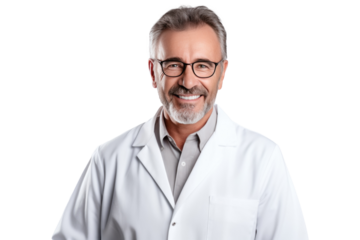 Friendly Adult Doctor Man with Glasses in Doctor Uniform - Medium Shot on Transparent Background PNG File for Healthcare Designs - Generative AI