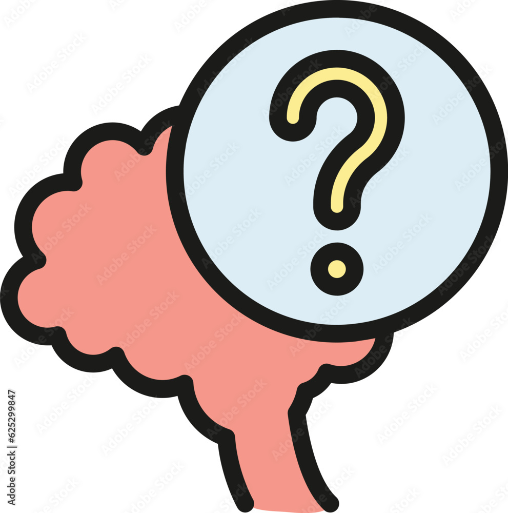 Poster brain doubt icon outline vector. question head. logic mark color flat