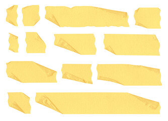 Obraz na płótnie Canvas Collection of adhesive tape pieces with wavy shaped ends on transparent background, png file
