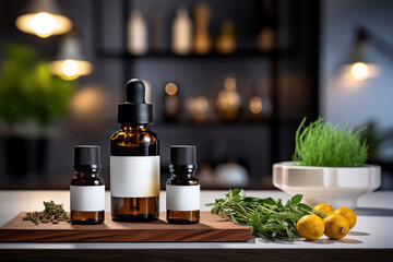 Herb essential oils. AI generated
