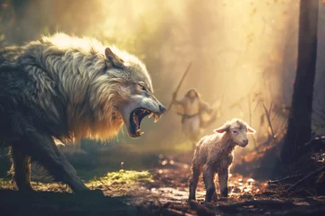 Foto op Plexiglas Jesus running towards wolf and lamb © Kevin Carden