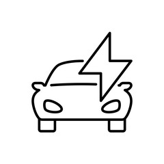 Electric car with thunder line icon. Editable stroke