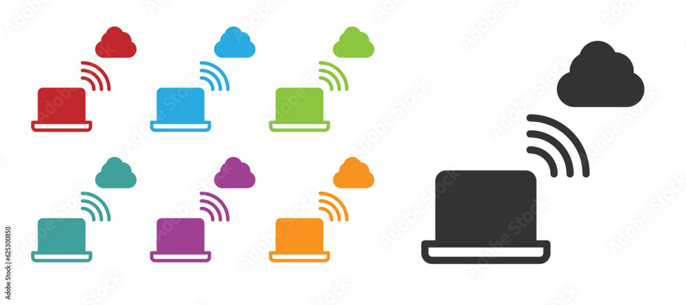 Poster black network cloud connection icon isolated on white background. social technology. cloud computing