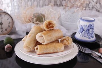 Festive appetizer. Meatloaf with mushrooms.