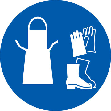 informativo, delantal de trabajo, elemento de protecci&oacute;n personal, botas, guantes, aviso, precauci&oacute;n, information, work apron, personal protective equipment, boots, gloves, warning, caution