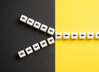 A fork in two paths with the onset of a new phase. Critical decision point or a crossroads , where choosing between two distinct paths, leading to different outcomes and destinations. Visual metaphor.