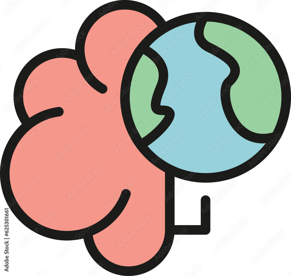 Poster global memory icon outline vector. head brain. digital intelligence color flat