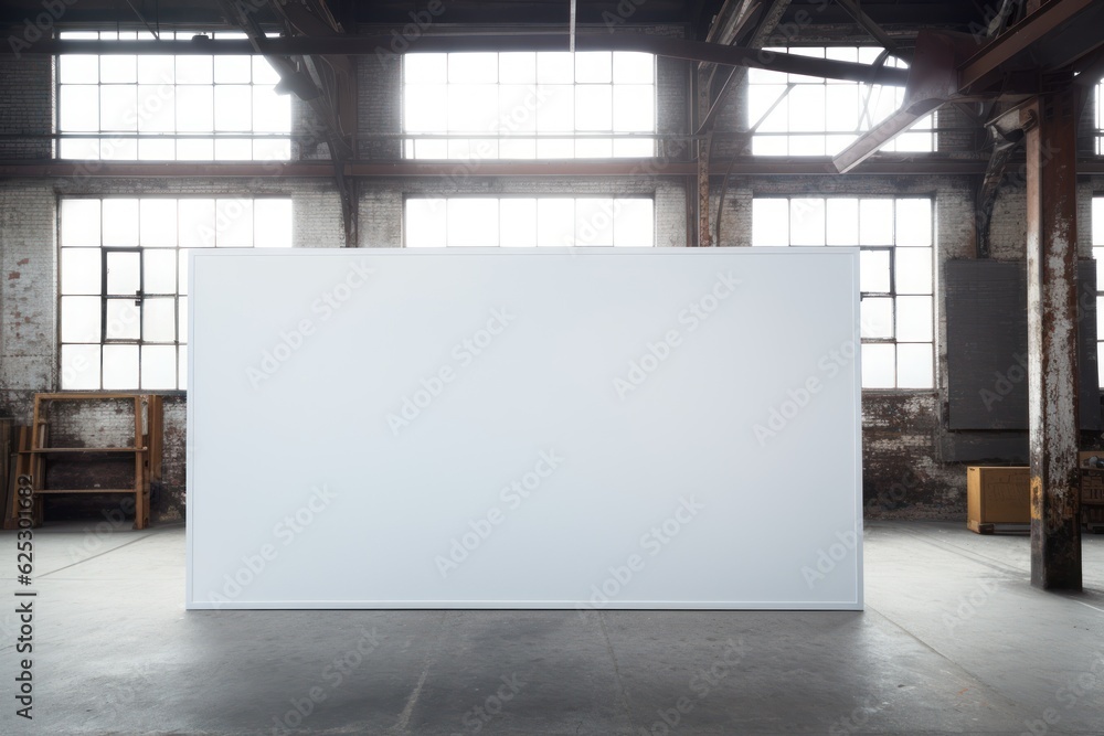 Poster white blank canvas in a factory loft. ai generated