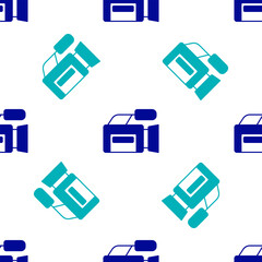 Blue Cinema camera icon isolated seamless pattern on white background. Video camera. Movie sign. Film projector. Vector
