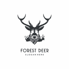 vintage deer in a pine forest vector illustration