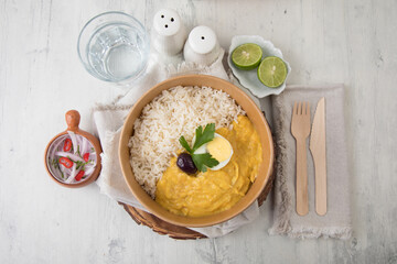 Aji de gallina Food buffet peruvian table Assorted dishes gourmet cuisine Peru traditional 