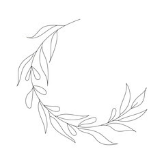 Hand drawn wild field flora, flowers, leaves, herbs, plants, branches. Minimal floral botanical line art.  Vector illustration for logo or tattoo, invitations, save the date card.