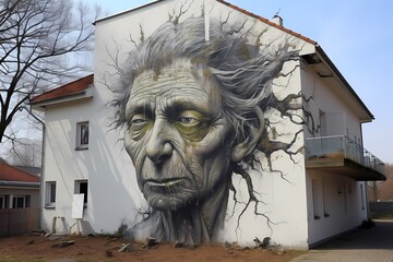 Street art painting on wall illustration, mock-up, 3d modern art, graffiti