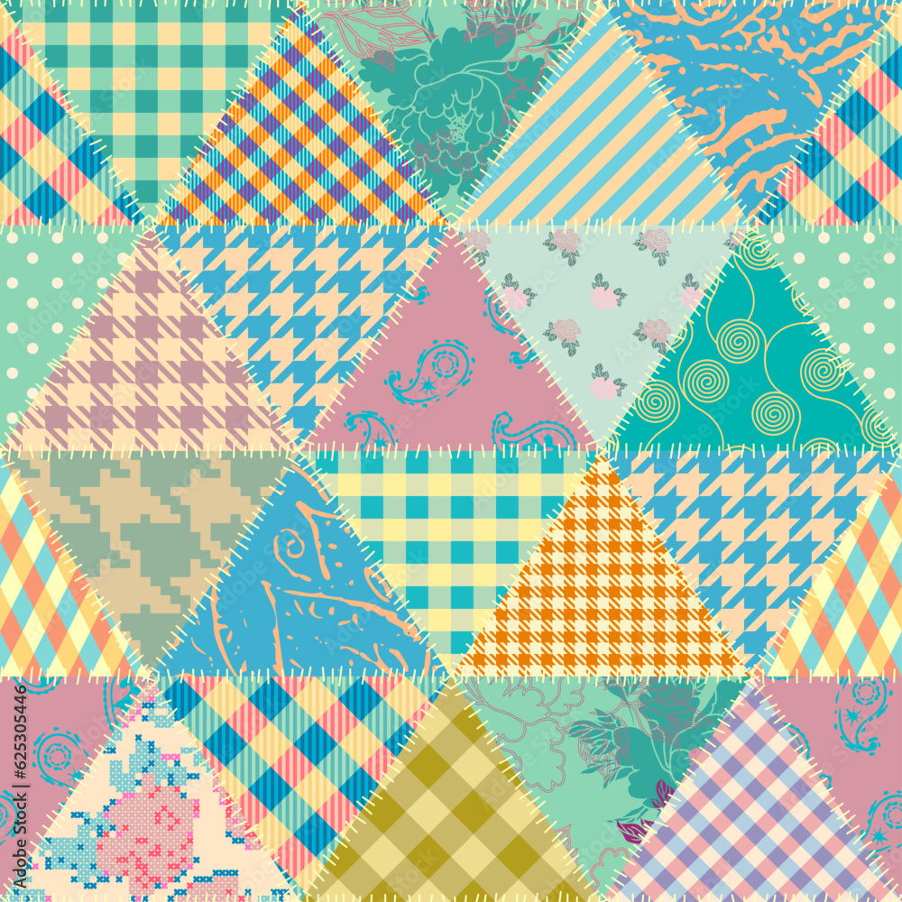 Poster Textille patchwork pattern. Seamless Vector image.