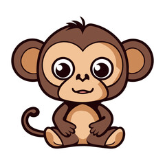 Obraz premium Cute Monkey isolated on white background. Flat Vector illustration