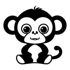Cute Monkey isolated on white background. Flat Vector illustration