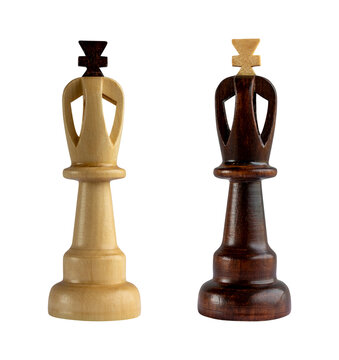 chess kings isolated black and white wooden piece on transparent background