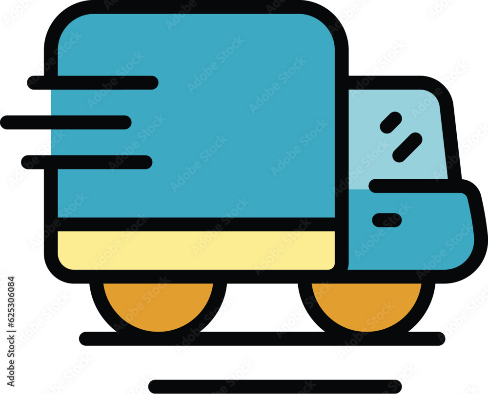 Sticker Shipping transport van icon outline vector. Delivery truck. Fast service color flat