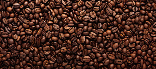 Texture from a lot of roasted coffee beans. Big coffee beans pattern.