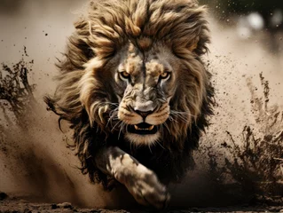 Tuinposter a lion running in the wild © sam