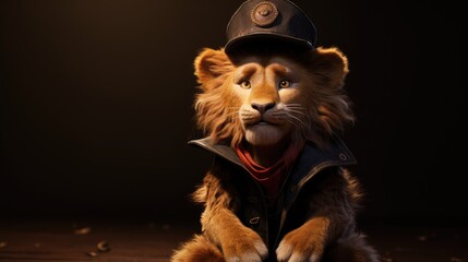 a lion wearing a hat