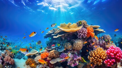 Naklejka premium a school of fish swimming in the ocean