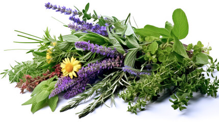 Bouquet of lavender, rosemary, basil, thyme. Provence. Branches of lavender. France. Lavender flowers. Bouquet of herbs. Provencal herbs. cooking