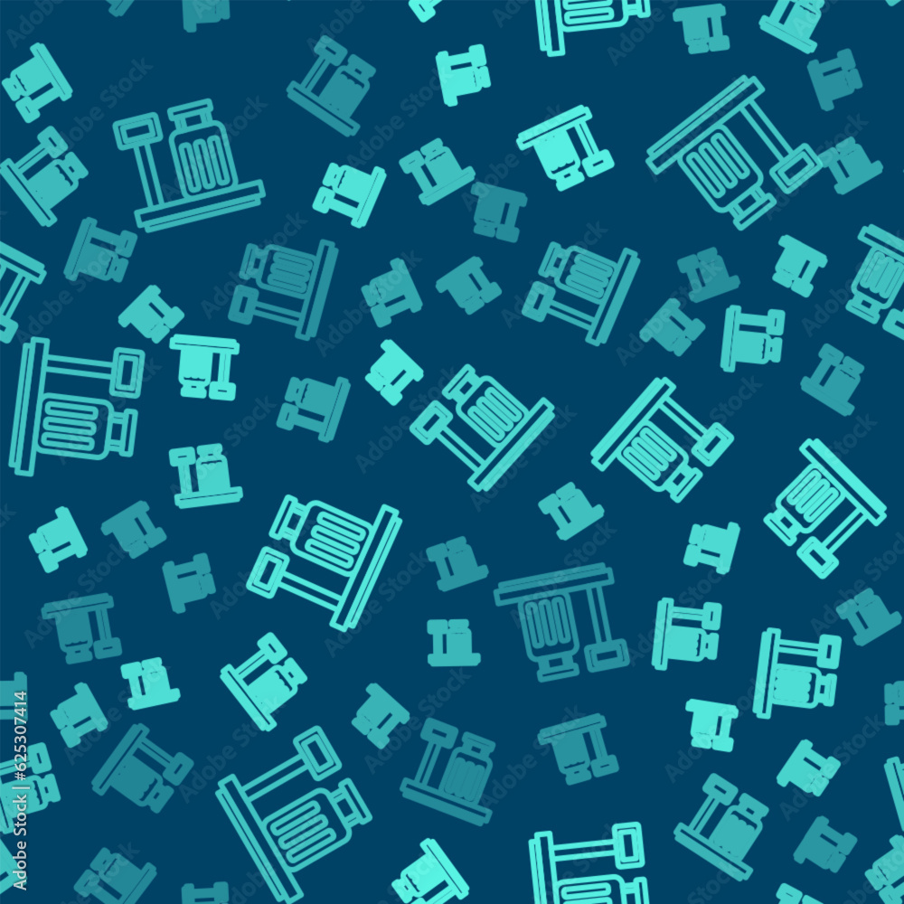 Poster green line scale with suitcase icon isolated seamless pattern on blue background. logistic and deliv