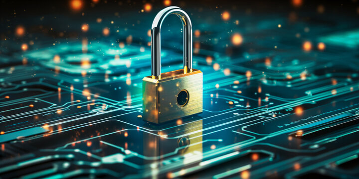 representation by futuristic hologram  - elaborate lock for biometric identification and cyber security