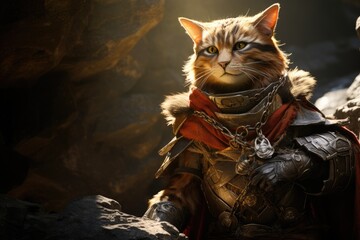 a cat wearing armor