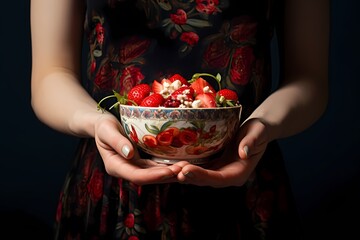 person holding a plate with food, mock-up of bowl of food with illustration, 3d