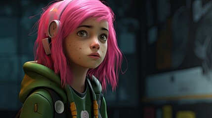 cartoon girl with pink hair