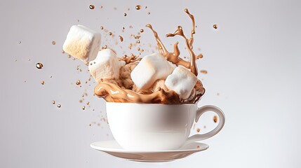  a cup of hot chocolate with marshmallows and caramel.  generative ai