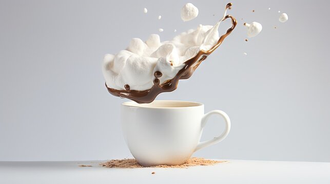  a cup of coffee with a spoon full of chocolate and marshmallows.  generative ai