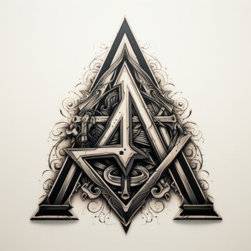 Ambigram tattoo style, white background, the letter A