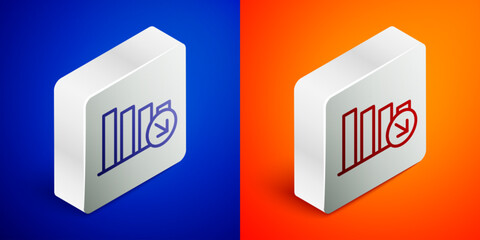 Isometric line Financial growth decrease icon isolated on blue and orange background. Increasing revenue. Silver square button. Vector