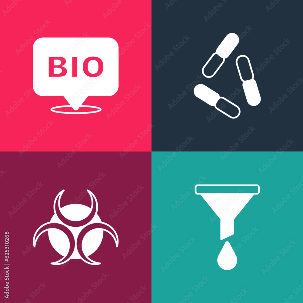 Canvas Prints set pop art funnel or filter, biohazard symbol, virus and healthy food icon. vector