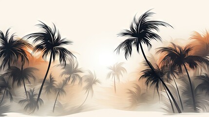 Fototapeta na wymiar a painting of palm trees in a tropical setting with the sun behind them. generative ai