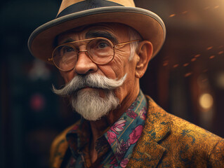 An elderly man with a distinguished glamourous appearance and glasses Generative Ai - obrazy, fototapety, plakaty