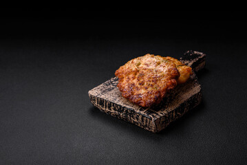 Delicious fresh fried minced chicken meat cutlets with salt, spices and herbs