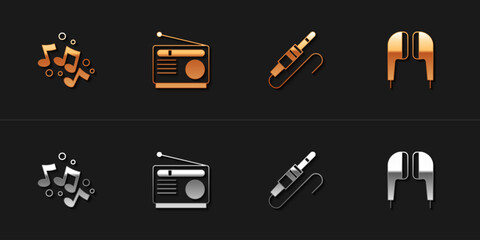 Set Music note, tone, Radio, Audio jack and Air headphones icon. Vector