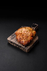 Delicious fresh fried minced chicken meat cutlets with salt, spices and herbs