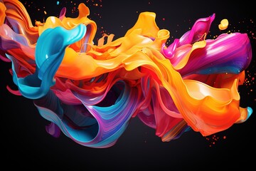 3D Chromatic Cascade, Vibrant, Dynamic, Organic, Energetic, Fluid, Expressive, Colorful swirls