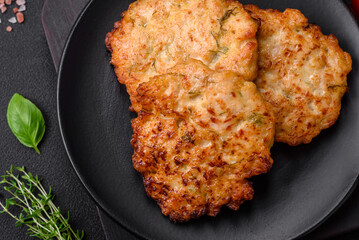 Delicious fresh fried minced chicken meat cutlets with salt, spices and herbs