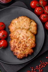 Delicious fresh fried minced chicken meat cutlets with salt, spices and herbs