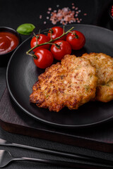 Delicious fresh fried minced chicken meat cutlets with salt, spices and herbs