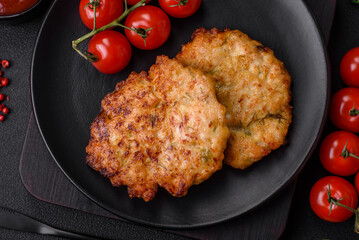 Delicious fresh fried minced chicken meat cutlets with salt, spices and herbs