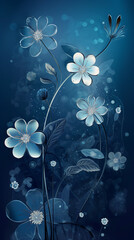 beautiful vertical wallpaper with blue flowers Generative Ai
