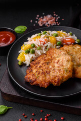 Delicious fresh fried minced chicken meat cutlets with salt, spices and herbs